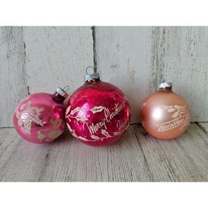 Vintage radko shiny Brite pink ball ornament New Year Bell dog clown Xmas set tr
